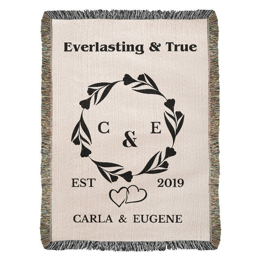 Personalized Woven Blanket, Custom Soft Blanket  Anniversary Gift, Woven Throw Blanket, Wedding Throw Tapestry, Initials & Date Wedding Gift