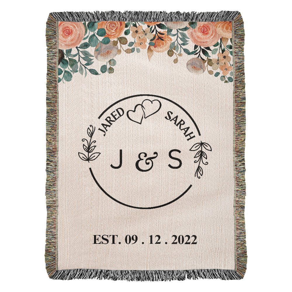 Personalized Name And Initials Anniversary Throw, Wedding Gift for Couple, Custom Blanket for Bride and Groom, Couple Name Blanket