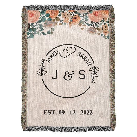 Personalized Name And Initials Anniversary Throw, Wedding Gift for Couple, Custom Blanket for Bride and Groom, Couple Name Blanket