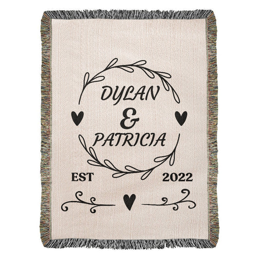 Custom Name  Woven Blanket, Cotton Throw Anniversary  Blanket, Personalized Name Woven Tapestry, 2nd Year Anniversary Gift, Engagement Gift