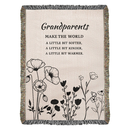 Grandparent Gift  Woven Flower Throw, Christmas Gift For Grandma Or Grandpa, Gift From Grandchild, Grandparents Make the world Softer