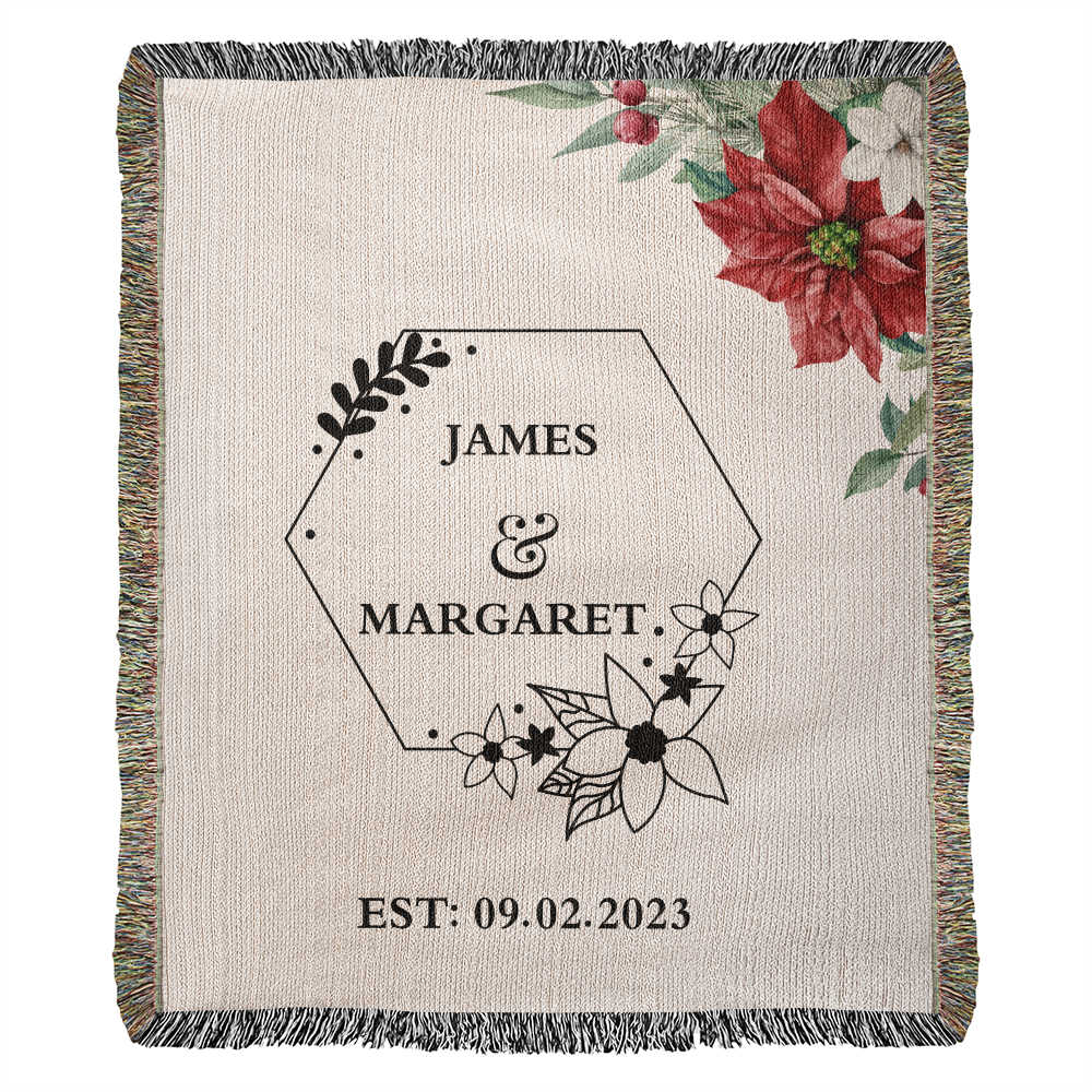 Personalized  Floral Wedding Blanket, Couples Custom Blanket, Wedding Throw Tapestry, His and Hers Gift, Mr and Mrs Blanket, Anniversary Present