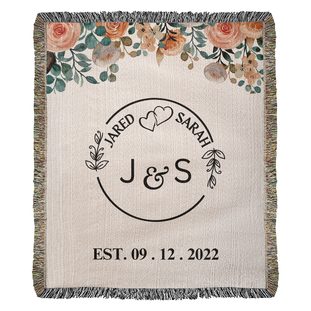 Personalized Name And Initials Anniversary Throw, Wedding Gift for Couple, Custom Blanket for Bride and Groom, Couple Name Blanket