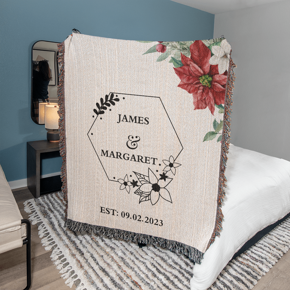 Personalized  Floral Wedding Blanket, Couples Custom Blanket, Wedding Throw Tapestry, His and Hers Gift, Mr and Mrs Blanket, Anniversary Present