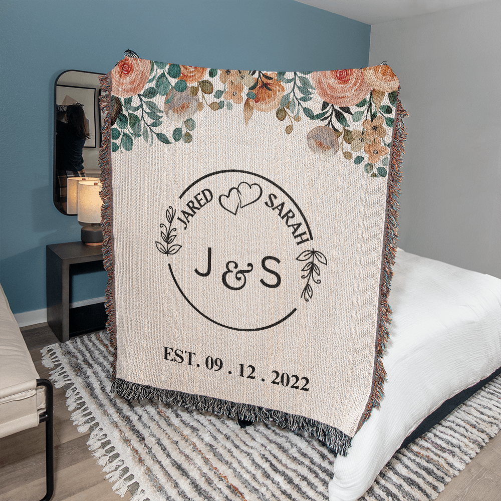 Personalized Name And Initials Anniversary Throw, Wedding Gift for Couple, Custom Blanket for Bride and Groom, Couple Name Blanket