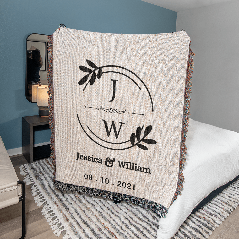 His & Her Names Tapestry, Personalized Last Name Blanket, Wedding Monogram Gift, Anniversary Mr and Mrs Keepsake, Custom Couple Art