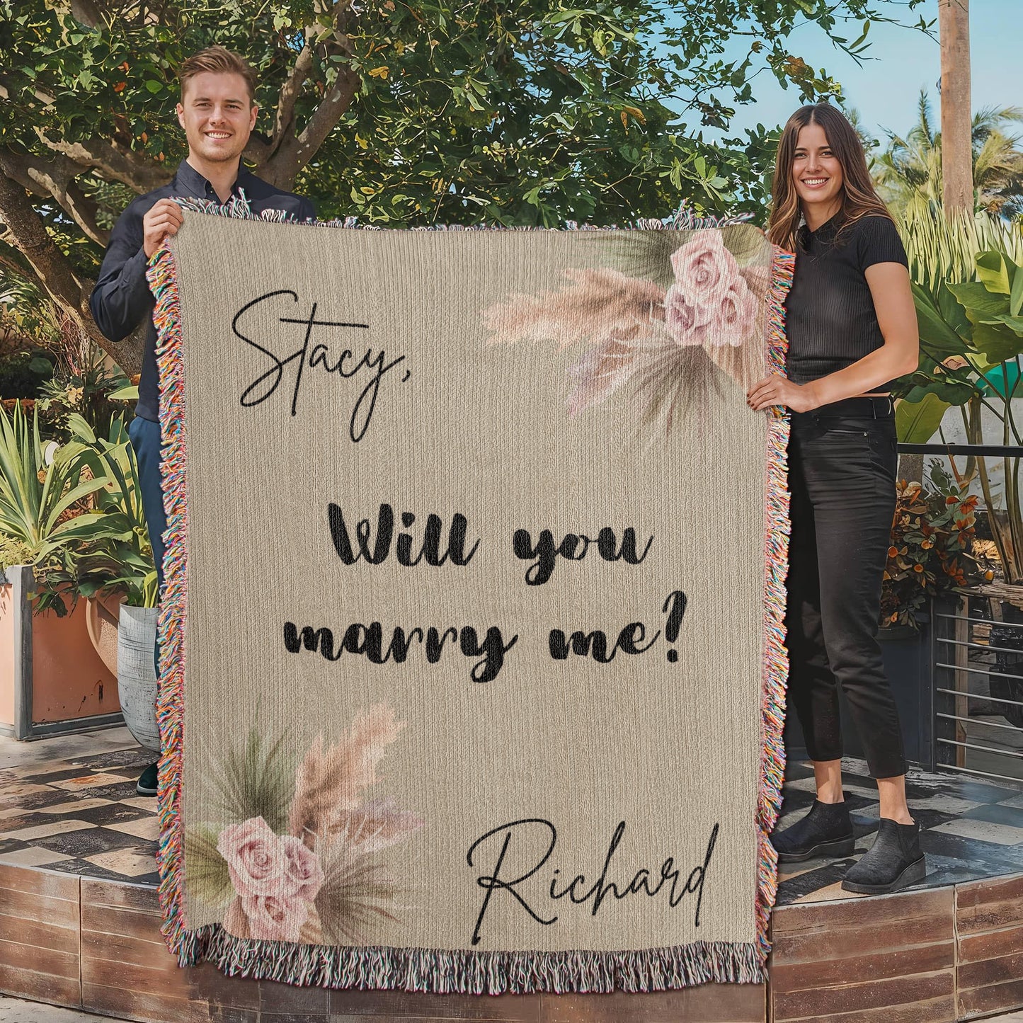 Personalized Woven Blanket, Wedding Gift Blanket, Custom Love Blanket, Proposal & Anniversary Present, Custom Names Throw for Couplesv