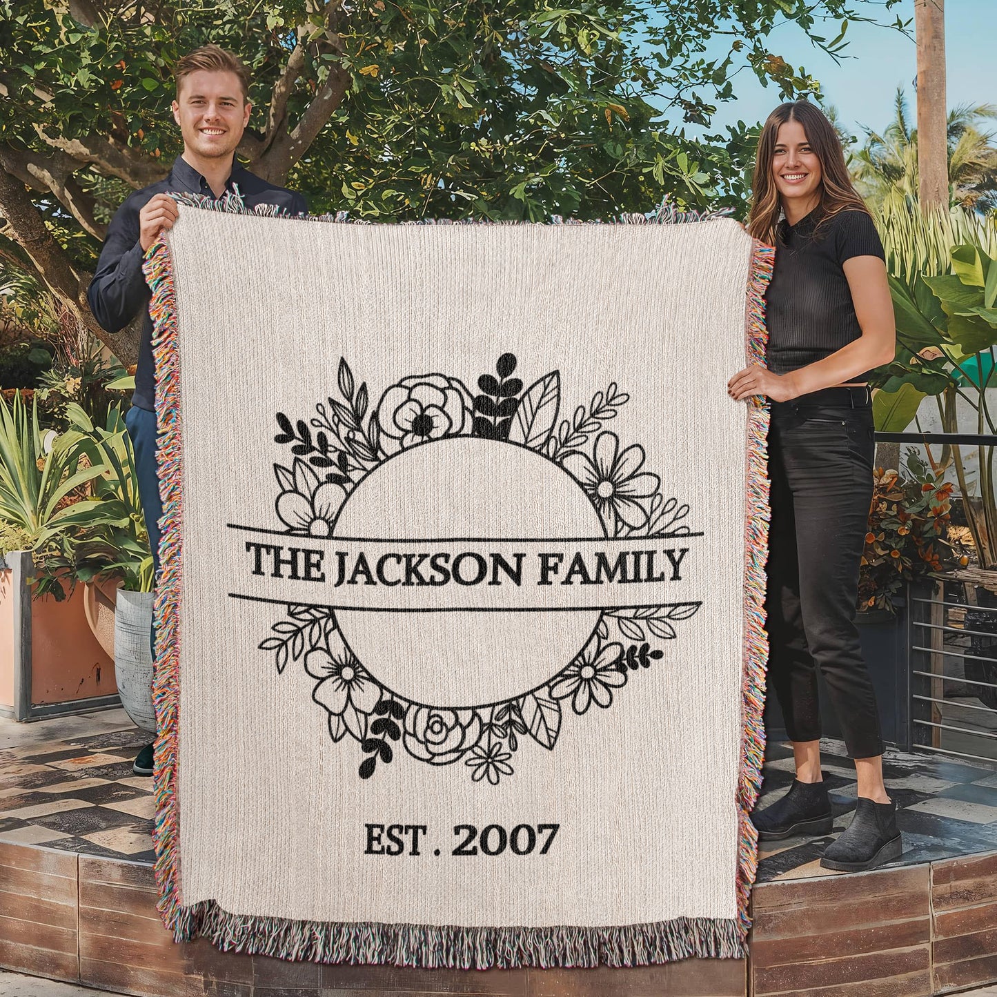 Personalized  Blanket Family Name Gift, Custom Throw Blanket, Customized Holiday Woven  Décor, Custom Christmas Gift For Mom