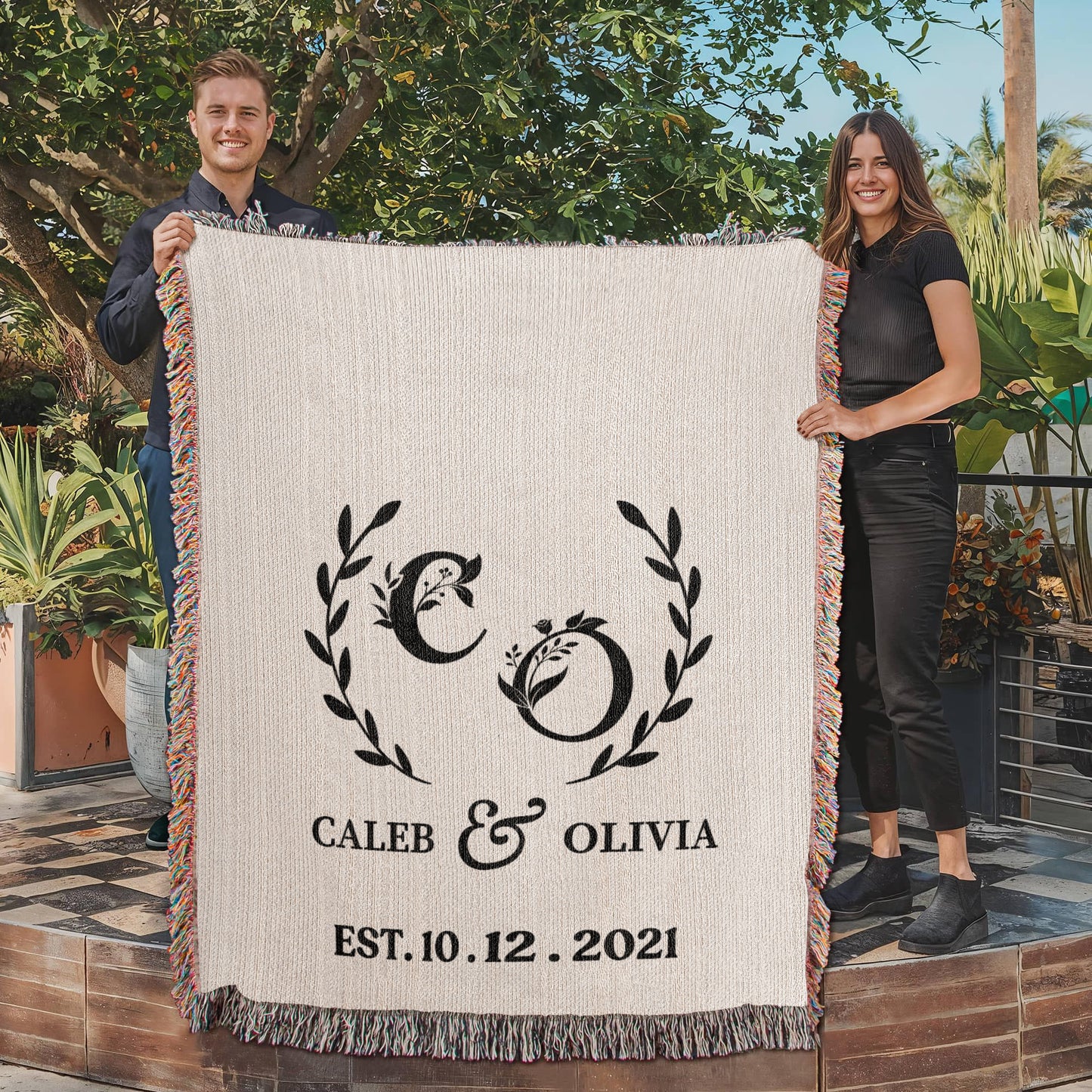 Cotton Anniversary Gift Blanket, Custom Name Wedding Throw For Boyfriend, Personalized Gift For Wife, Valentines Day Gift For Her or Him
