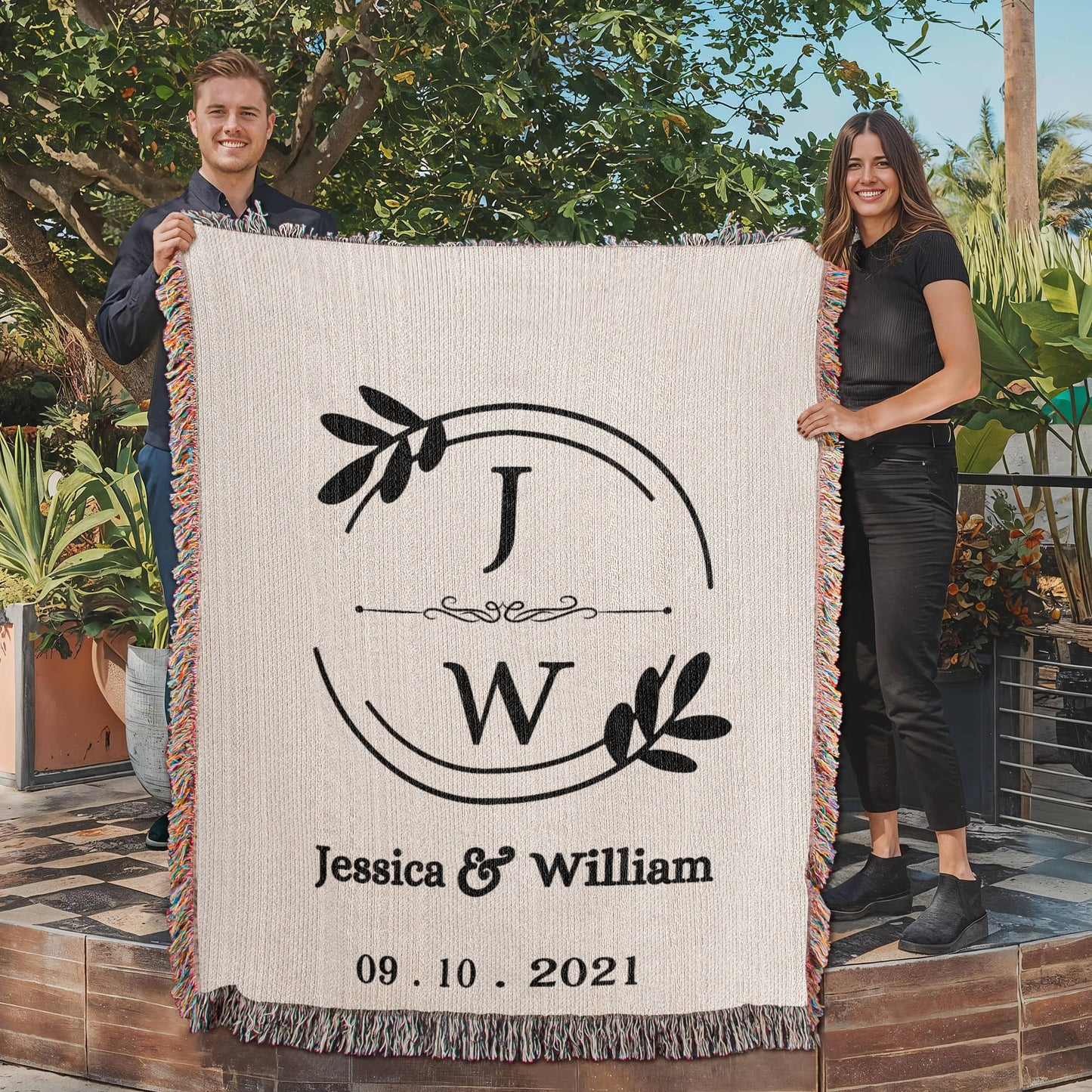 His & Her Names Tapestry, Personalized Last Name Blanket, Wedding Monogram Gift, Anniversary Mr and Mrs Keepsake, Custom Couple Art