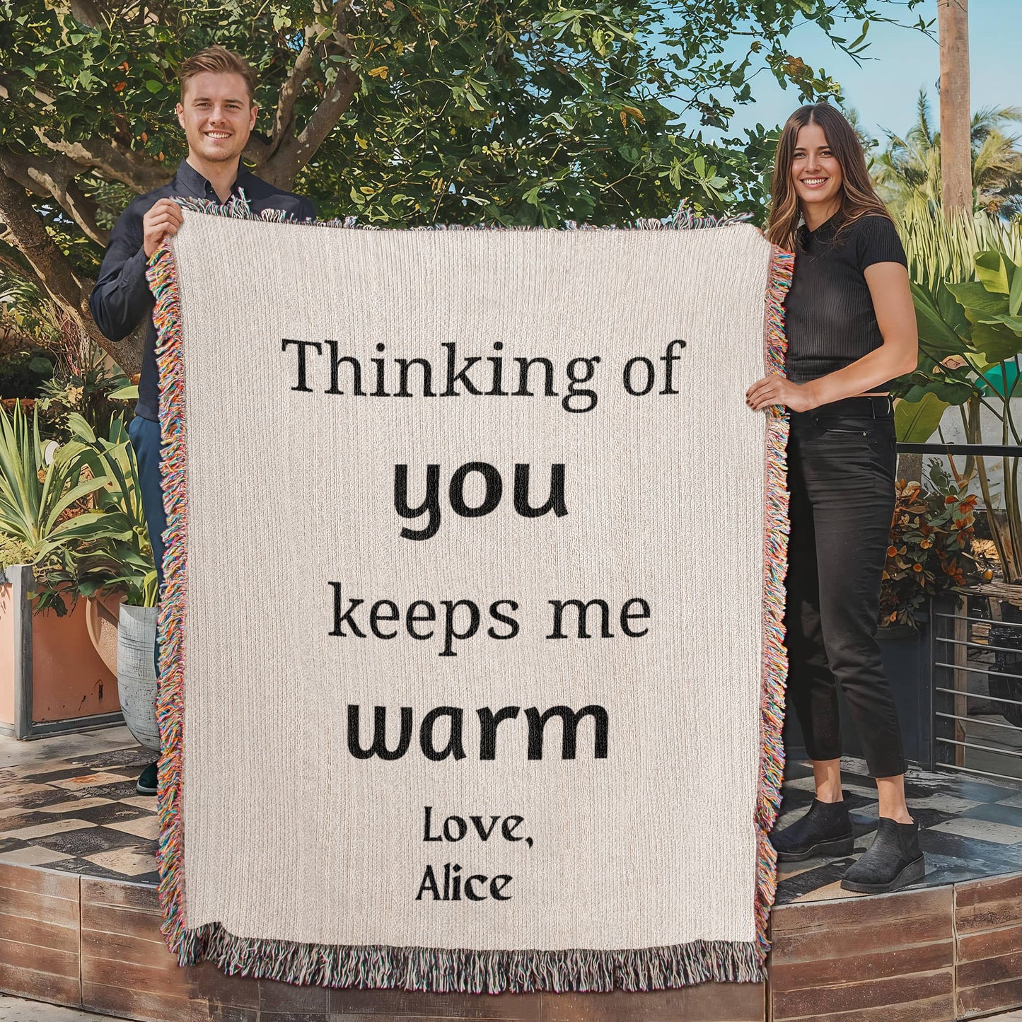 Thinking Of You Woven Blanket, Blanket Message Gift For Mom/Dad,Custom Blanket Gift For Loved One, Personalized Name Sentimental Gift