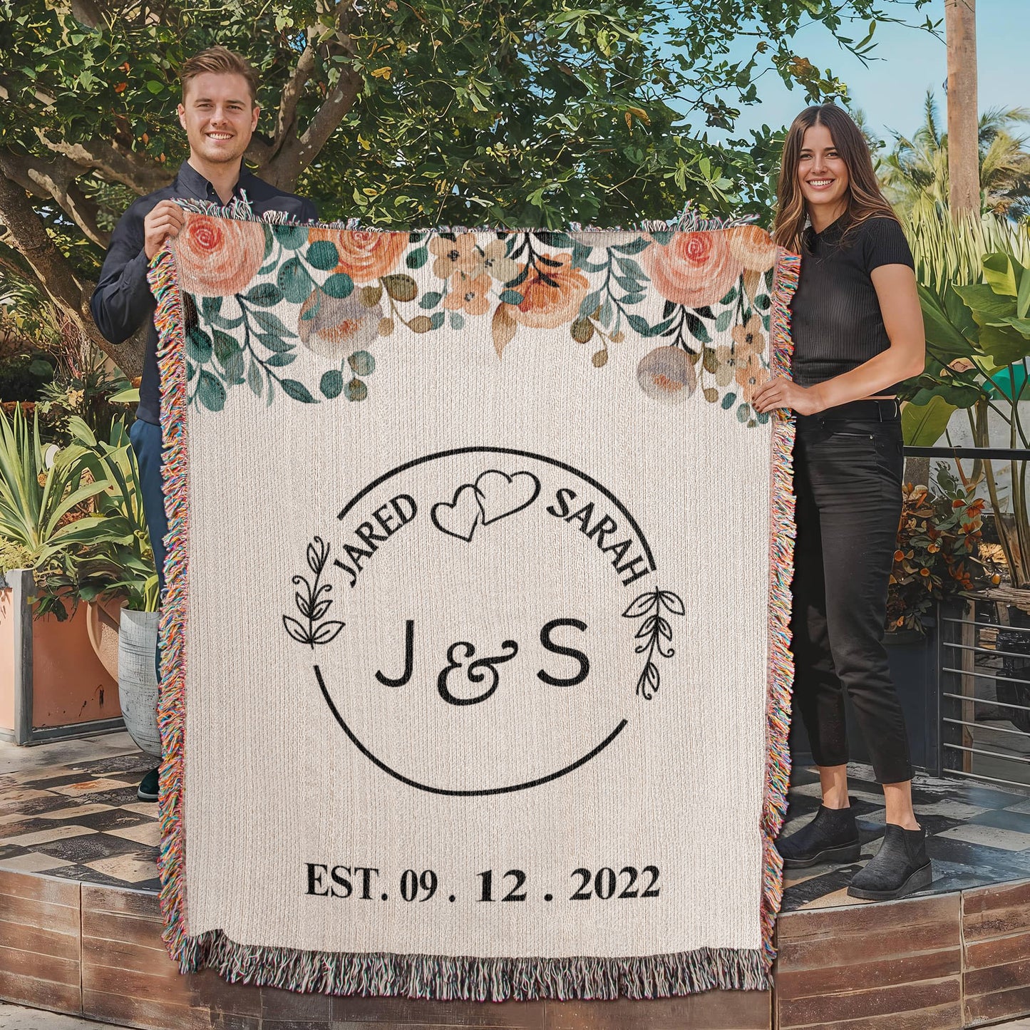Personalized Name And Initials Anniversary Throw, Wedding Gift for Couple, Custom Blanket for Bride and Groom, Couple Name Blanket