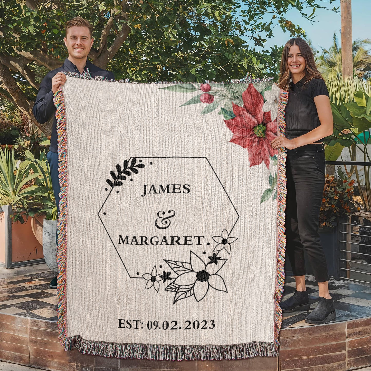 Personalized  Floral Wedding Blanket, Couples Custom Blanket, Wedding Throw Tapestry, His and Hers Gift, Mr and Mrs Blanket, Anniversary Present