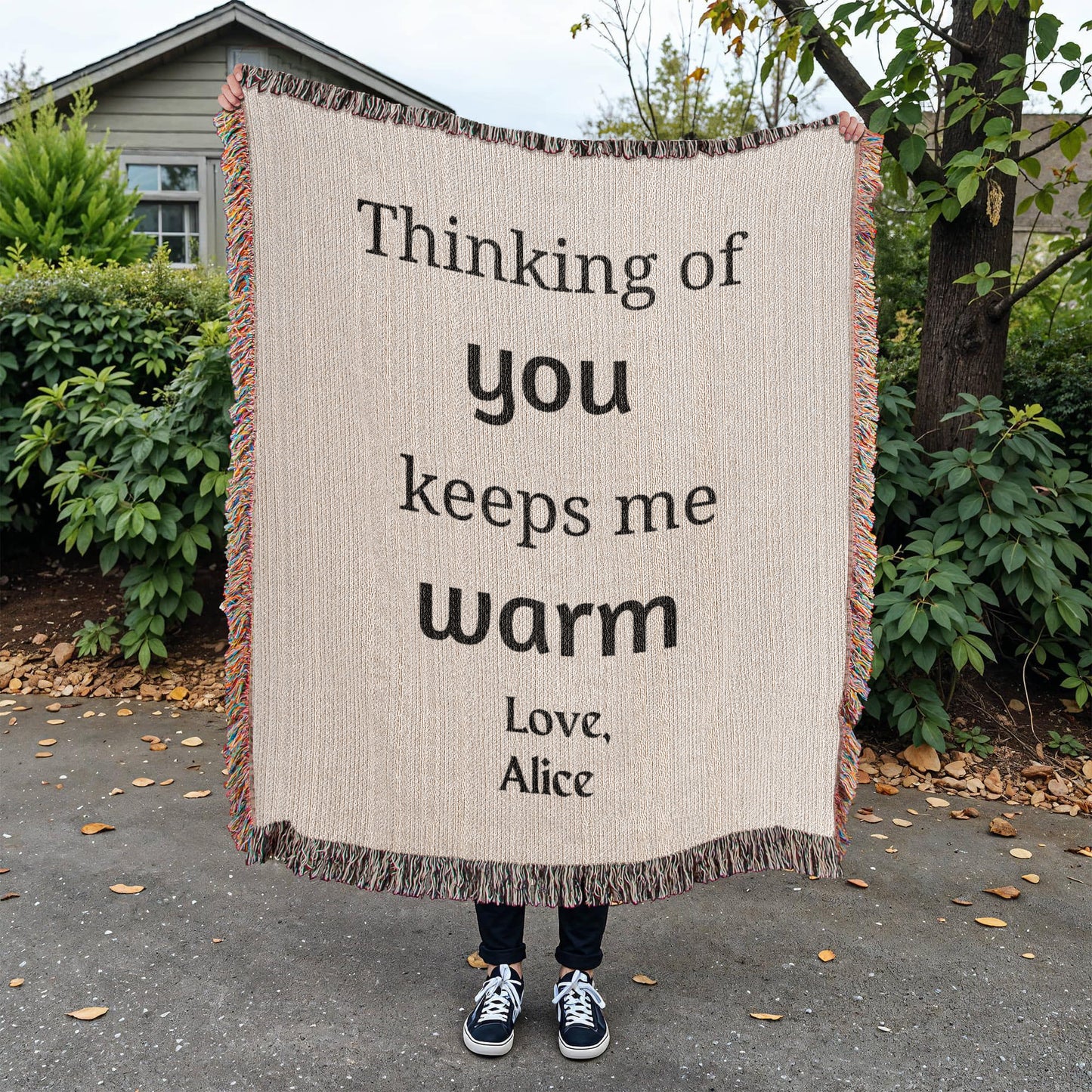 Thinking Of You Woven Blanket, Blanket Message Gift For Mom/Dad,Custom Blanket Gift For Loved One, Personalized Name Sentimental Gift