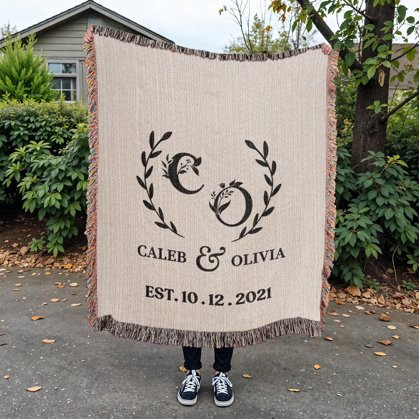 Cotton Anniversary Gift Blanket, Custom Name Wedding Throw For Boyfriend, Personalized Gift For Wife, Valentines Day Gift For Her or Him
