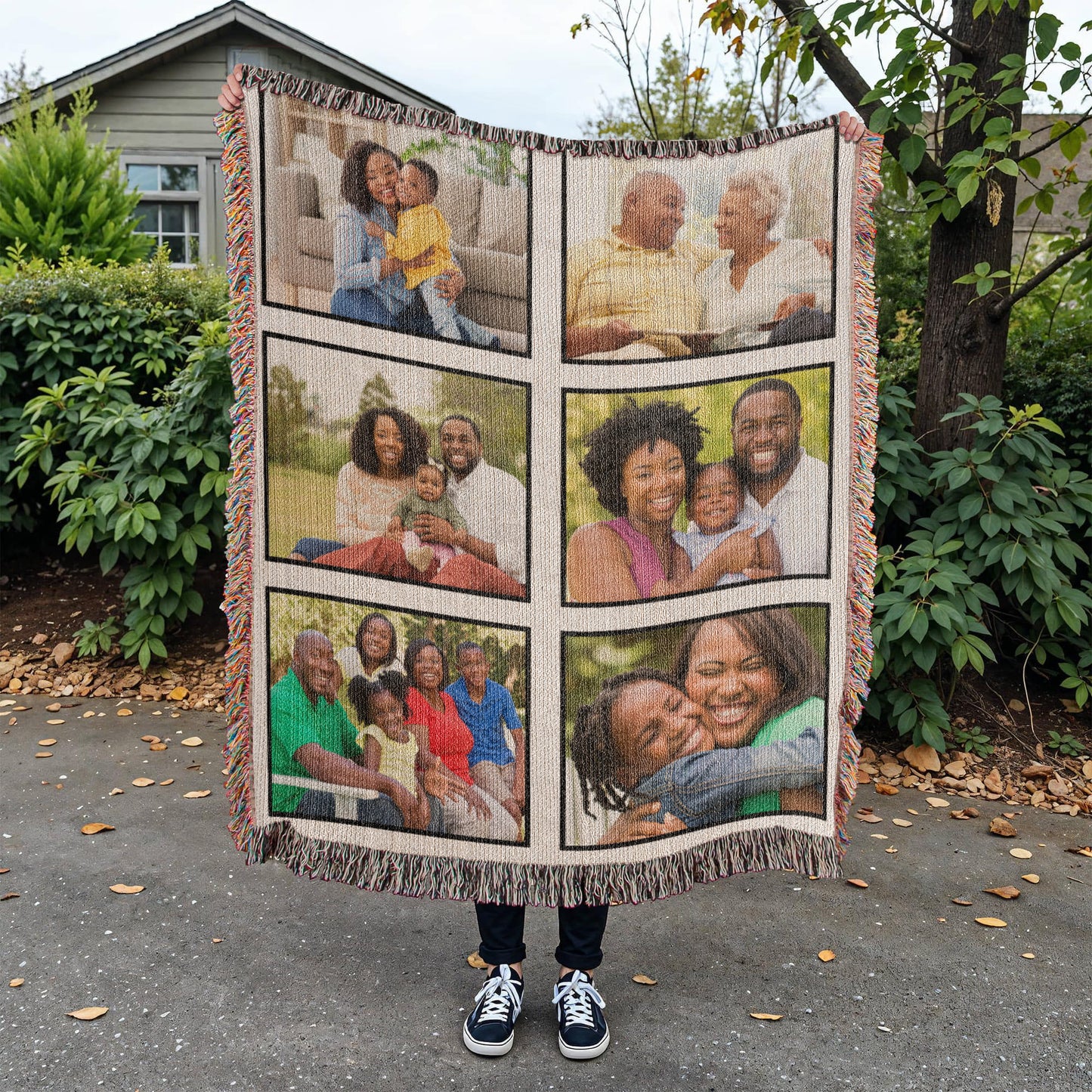 Photo Woven Throw Blanket, Picture Collage Cotton Woven Blanket, Personalized Picnic Blanket, Custom Wedding Gift, Christmas Birthday Gift