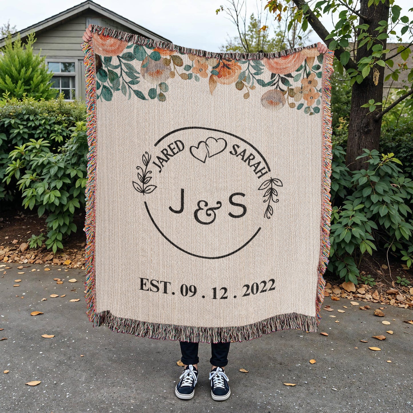 Personalized Name And Initials Anniversary Throw, Wedding Gift for Couple, Custom Blanket for Bride and Groom, Couple Name Blanket