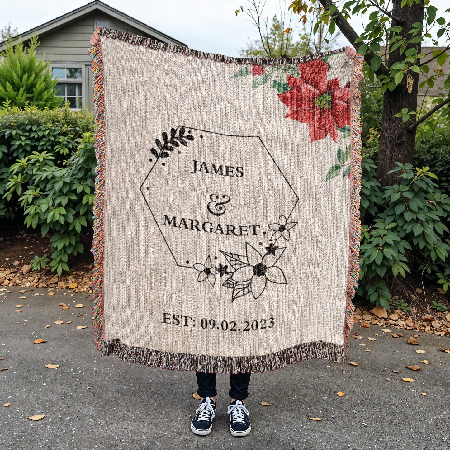 Personalized  Floral Wedding Blanket, Couples Custom Blanket, Wedding Throw Tapestry, His and Hers Gift, Mr and Mrs Blanket, Anniversary Present