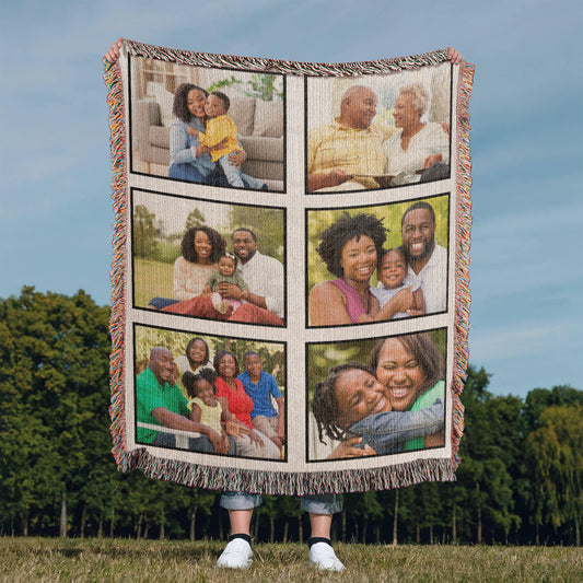 Photo Woven Throw Blanket, Picture Collage Cotton Woven Blanket, Personalized Picnic Blanket, Custom Wedding Gift, Christmas Birthday Gift