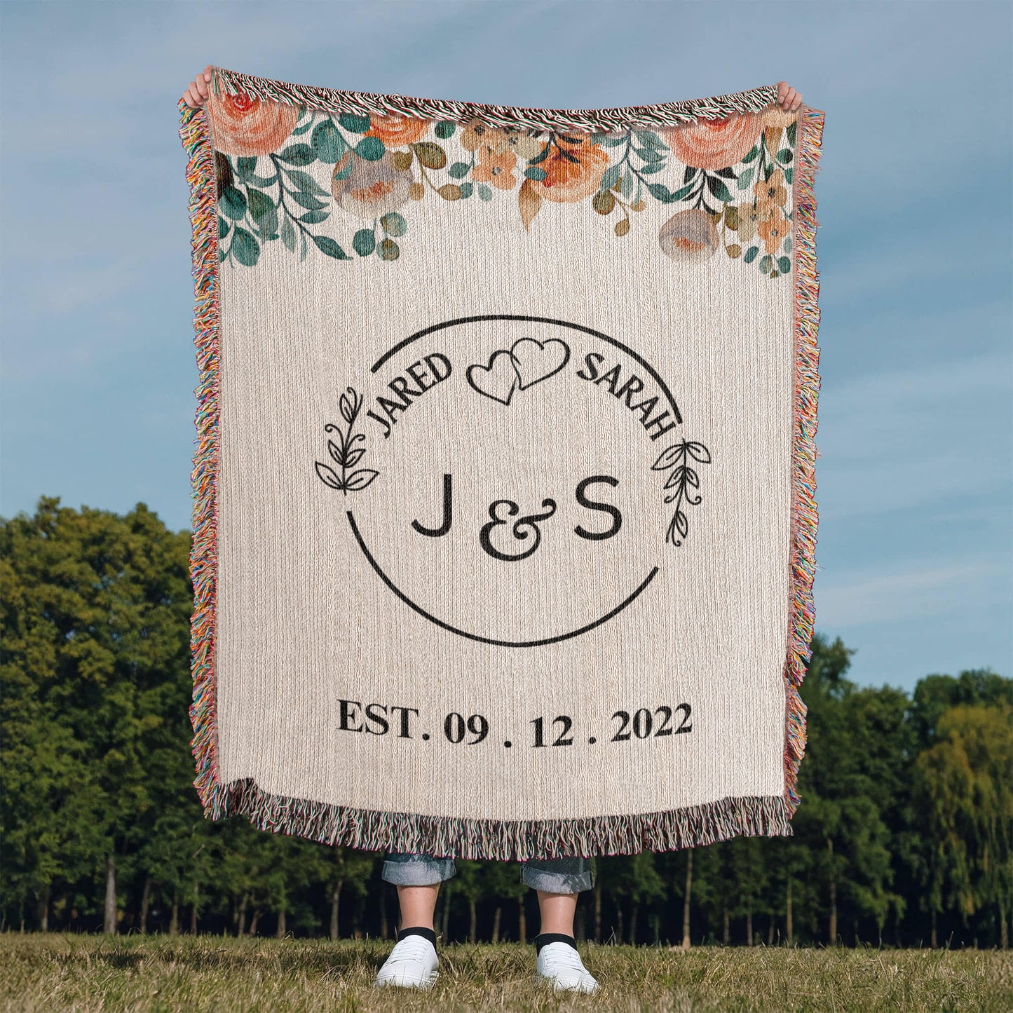 Personalized Name And Initials Anniversary Throw, Wedding Gift for Couple, Custom Blanket for Bride and Groom, Couple Name Blanket