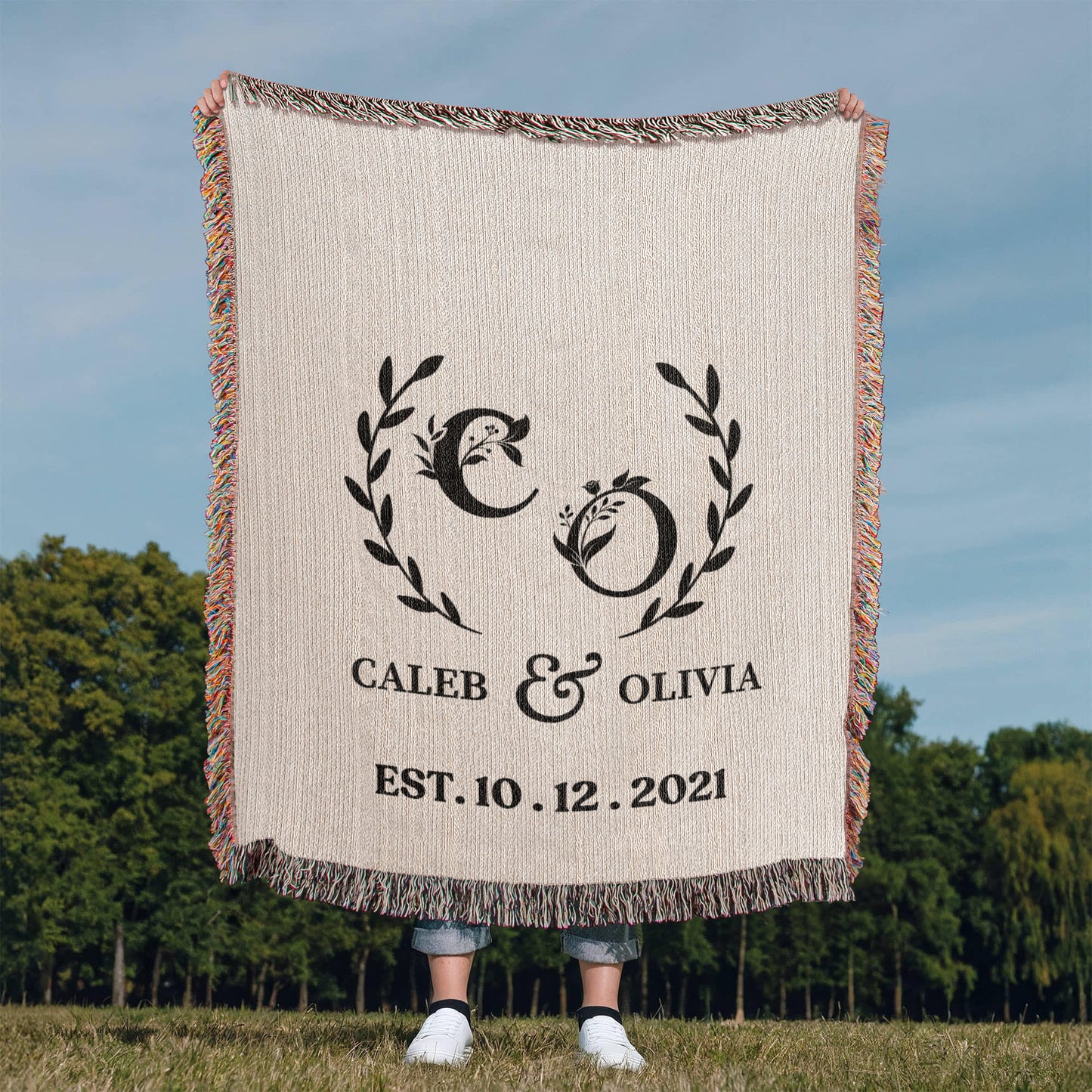 Cotton Anniversary Gift Blanket, Custom Name Wedding Throw For Boyfriend, Personalized Gift For Wife, Valentines Day Gift For Her or Him