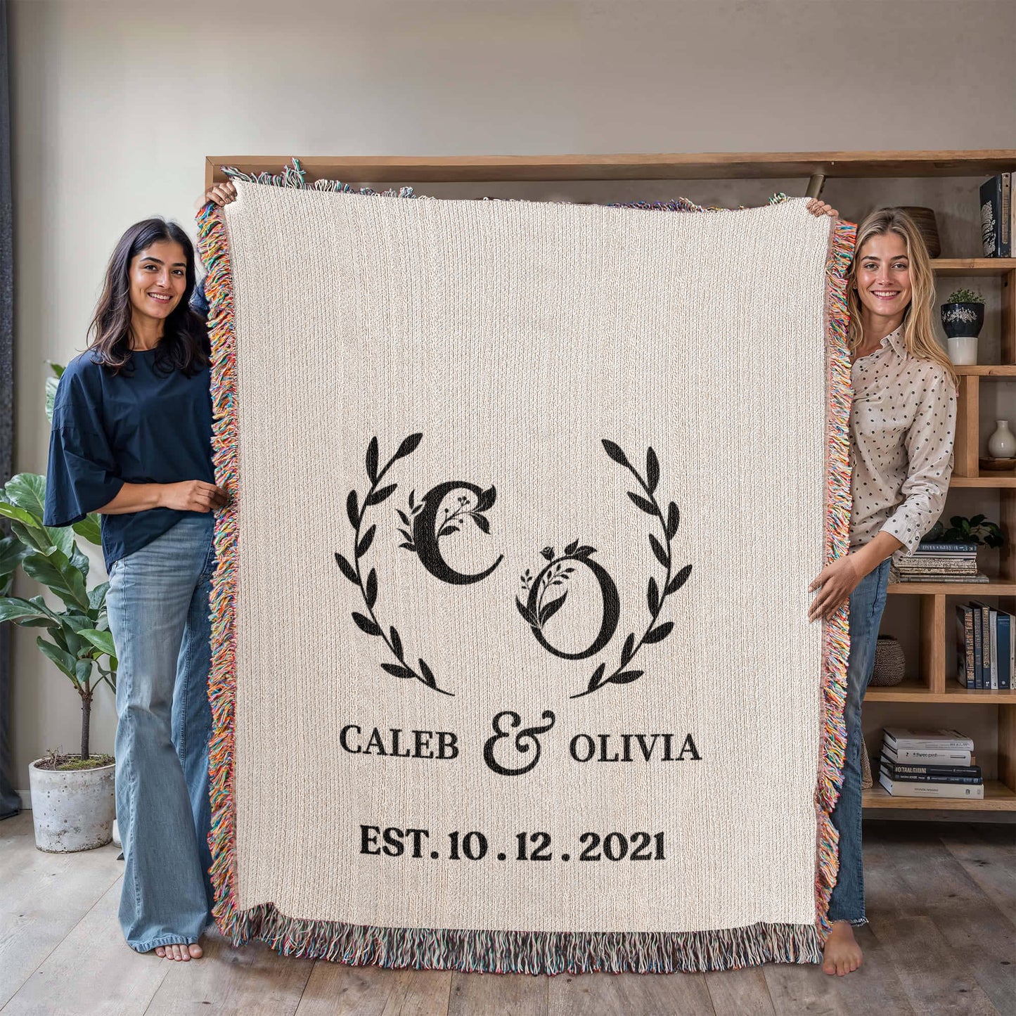 Cotton Anniversary Gift Blanket, Custom Name Wedding Throw For Boyfriend, Personalized Gift For Wife, Valentines Day Gift For Her or Him