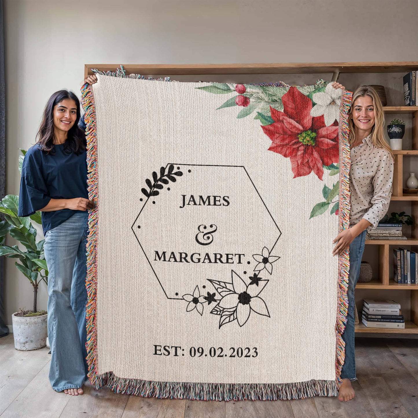 Personalized  Floral Wedding Blanket, Couples Custom Blanket, Wedding Throw Tapestry, His and Hers Gift, Mr and Mrs Blanket, Anniversary Present