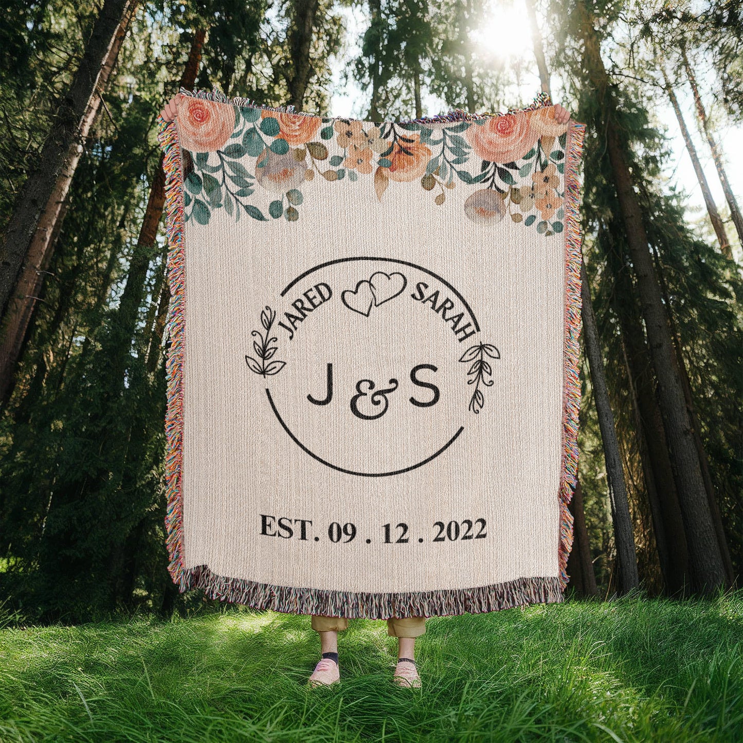 Personalized Name And Initials Anniversary Throw, Wedding Gift for Couple, Custom Blanket for Bride and Groom, Couple Name Blanket