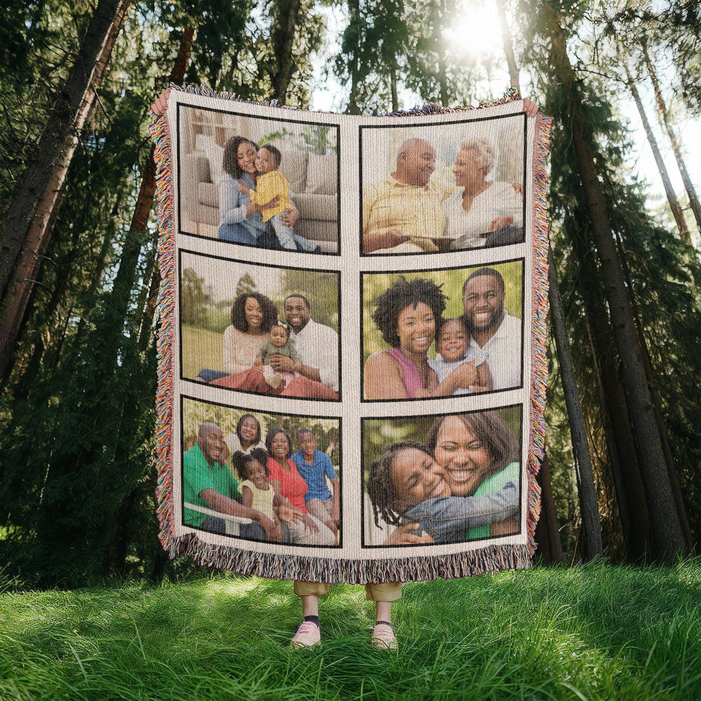 Photo Woven Throw Blanket, Picture Collage Cotton Woven Blanket, Personalized Picnic Blanket, Custom Wedding Gift, Christmas Birthday Gift