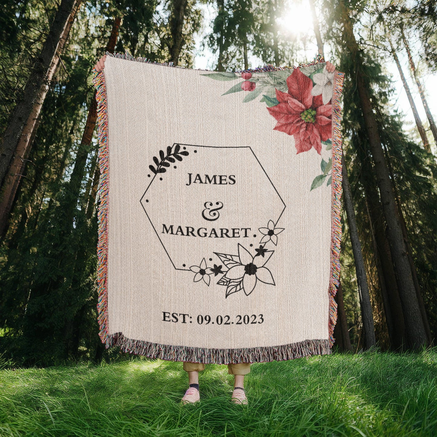 Personalized  Floral Wedding Blanket, Couples Custom Blanket, Wedding Throw Tapestry, His and Hers Gift, Mr and Mrs Blanket, Anniversary Present