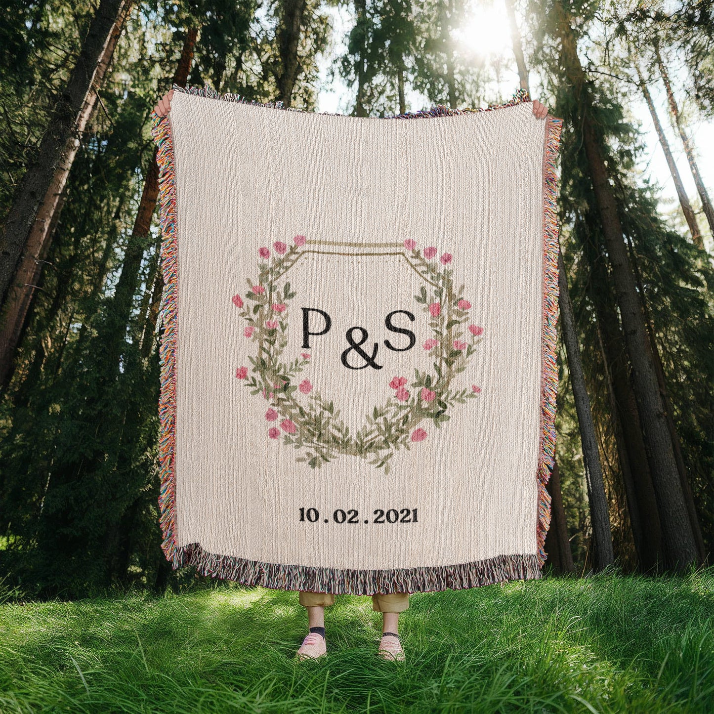 Custom Initials Floral Monogram  Blanket, Monogram Woven  Throw, Personalizable Blanket, Wedding Gift, Anniversary Gift, Valentines Day Present for Couples