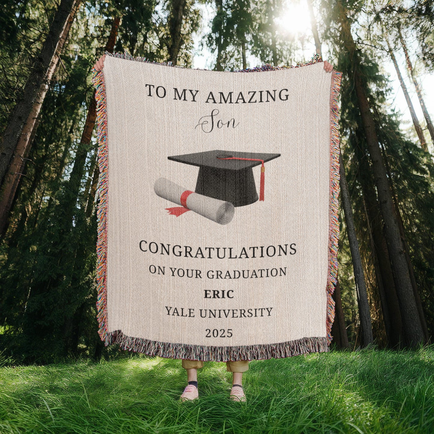 To my son, Custom Graduation Blanket, University Name, Cap and Scroll Design, Personalized Gift, Graduation Keepsake