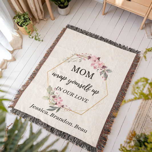 Custom Message  Personalized Woven Throw, Personalized Floral Blanket Gift For Mom, Wedding Anniversary Gift, Custom  Christmas Present.