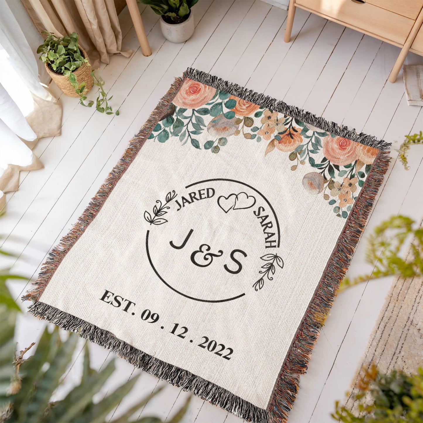 Personalized Name And Initials Anniversary Throw, Wedding Gift for Couple, Custom Blanket for Bride and Groom, Couple Name Blanket