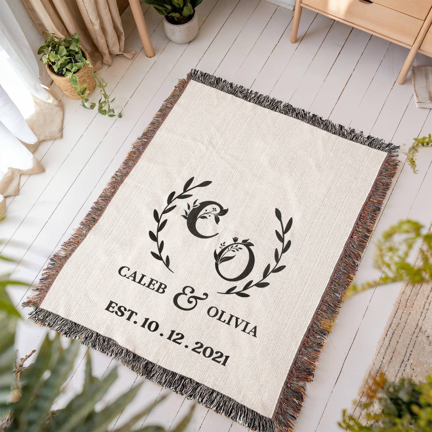 Cotton Anniversary Gift Blanket, Custom Name Wedding Throw For Boyfriend, Personalized Gift For Wife, Valentines Day Gift For Her or Him
