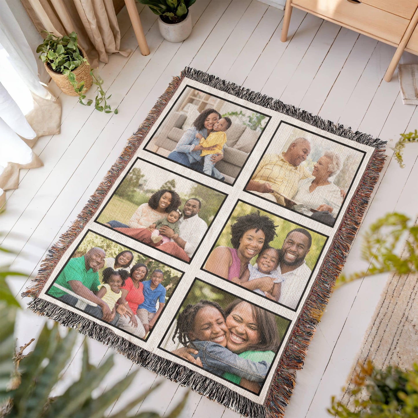 Photo Woven Throw Blanket, Picture Collage Cotton Woven Blanket, Personalized Picnic Blanket, Custom Wedding Gift, Christmas Birthday Gift