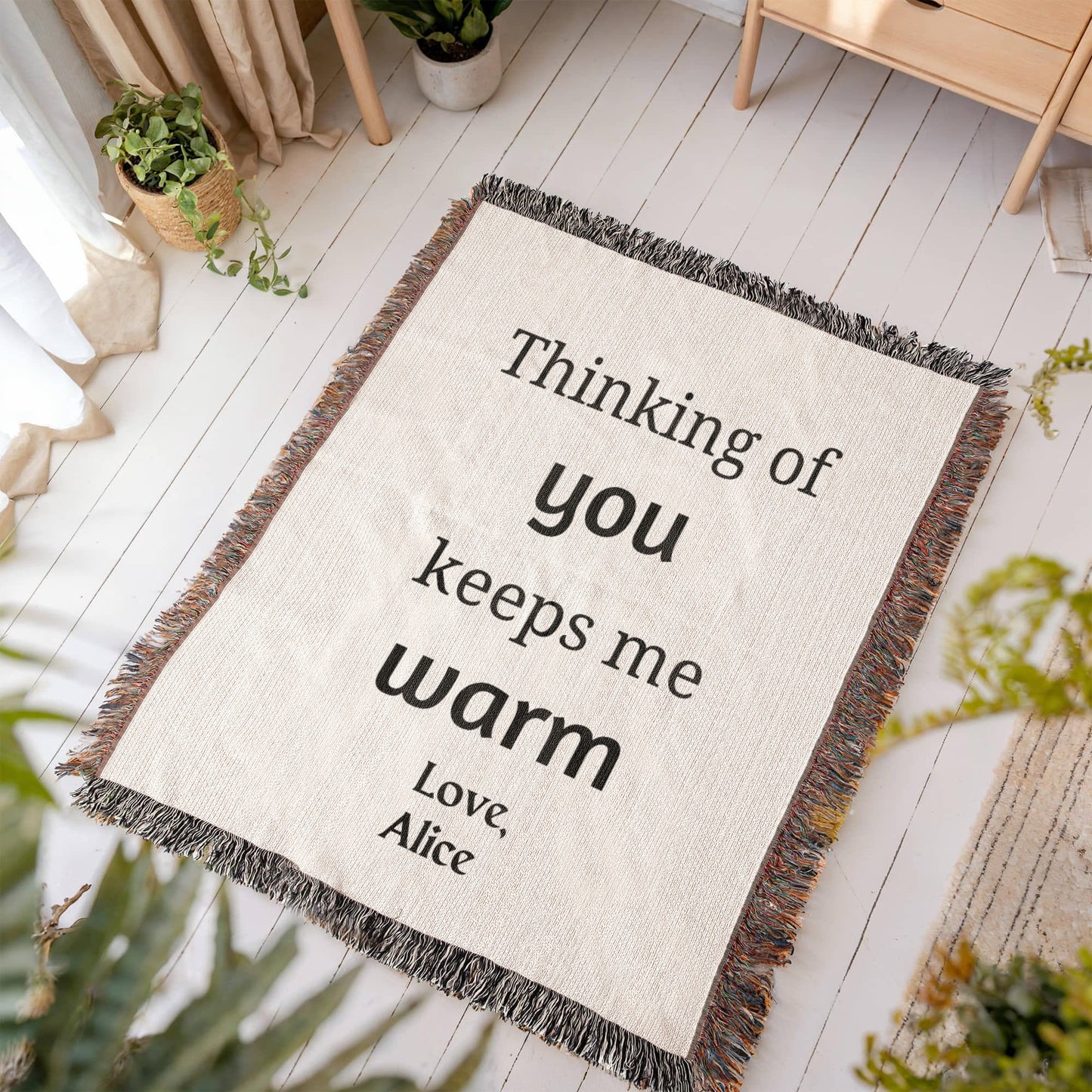 Thinking Of You Woven Blanket, Blanket Message Gift For Mom/Dad,Custom Blanket Gift For Loved One, Personalized Name Sentimental Gift