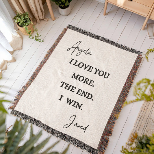 Personalized Name I Love You More Woven Blanket, Anniversary Blanket Gift For Wife, Funny Valentine Gift Woven Throw, Custom Wedding Gift