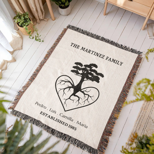 Family Heritage Woven Tapestry, Family Gift Personalized Woven Throw, Custom Blanket for Grandparents,  Family Last Name Gift, Woven Throw