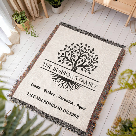 Personalized Family Tree Throw Blanket, Anniversary Gift Blanket, Movie Couch Blanket, Keepsake Wedding Blanket, Picnic Blanket Throw