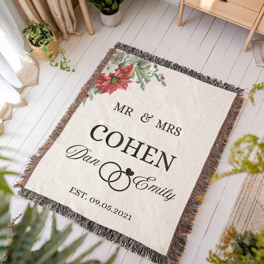 Custom Bride and Groom Blanket Gift, Personalized Last Name Gift Blanket, Wedding Throw, Couple Keepsake Blanket, His and Hers Anniversary
