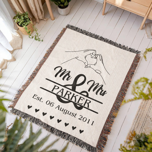 Personalized Wedding Blanket, Custom Wedding Gift With Couple's Last Name, Mr & Mrs Gift With Wedding Date Anniversary Gift, His/Hers Gift