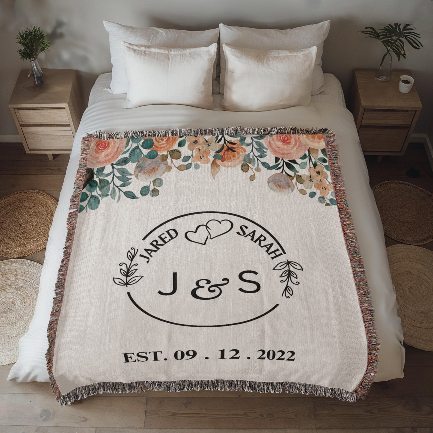 Personalized Name And Initials Anniversary Throw, Wedding Gift for Couple, Custom Blanket for Bride and Groom, Couple Name Blanket