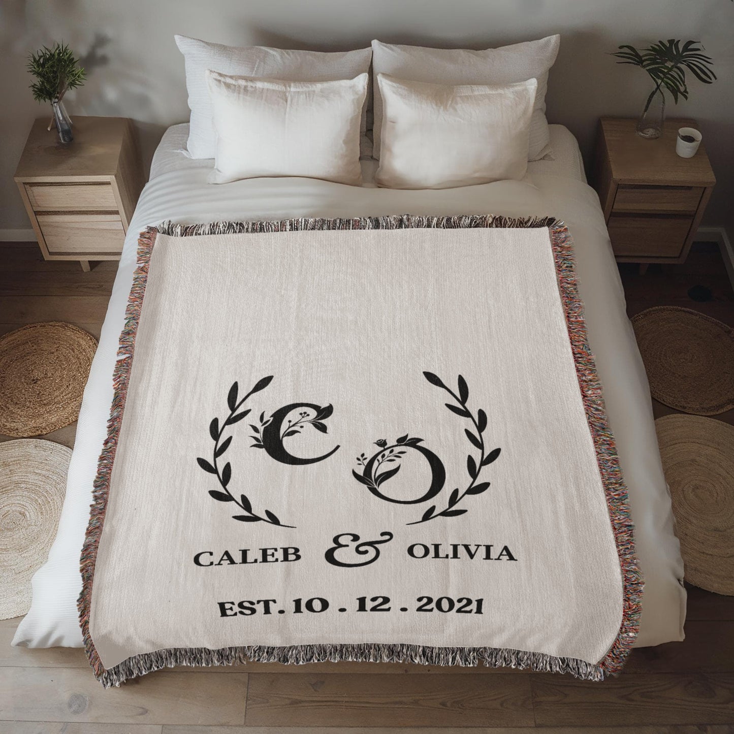 Cotton Anniversary Gift Blanket, Custom Name Wedding Throw For Boyfriend, Personalized Gift For Wife, Valentines Day Gift For Her or Him