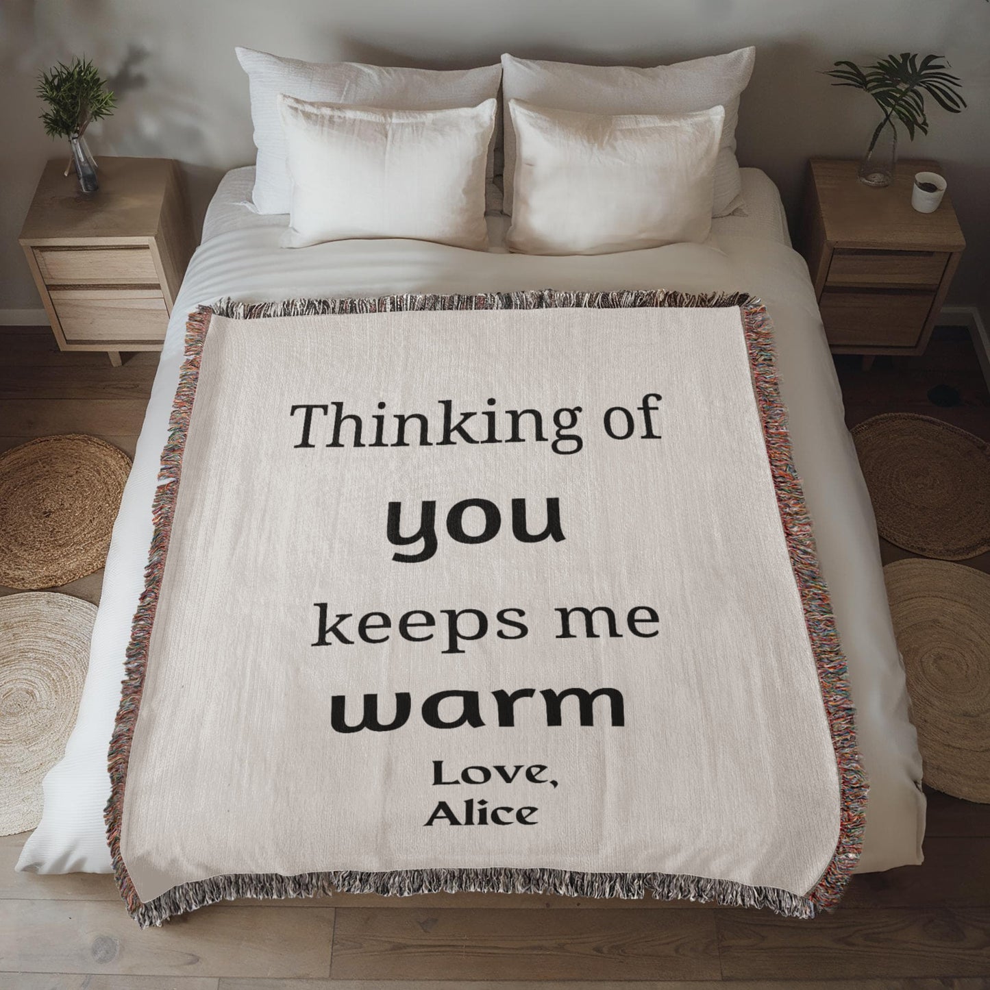 Thinking Of You Woven Blanket, Blanket Message Gift For Mom/Dad,Custom Blanket Gift For Loved One, Personalized Name Sentimental Gift