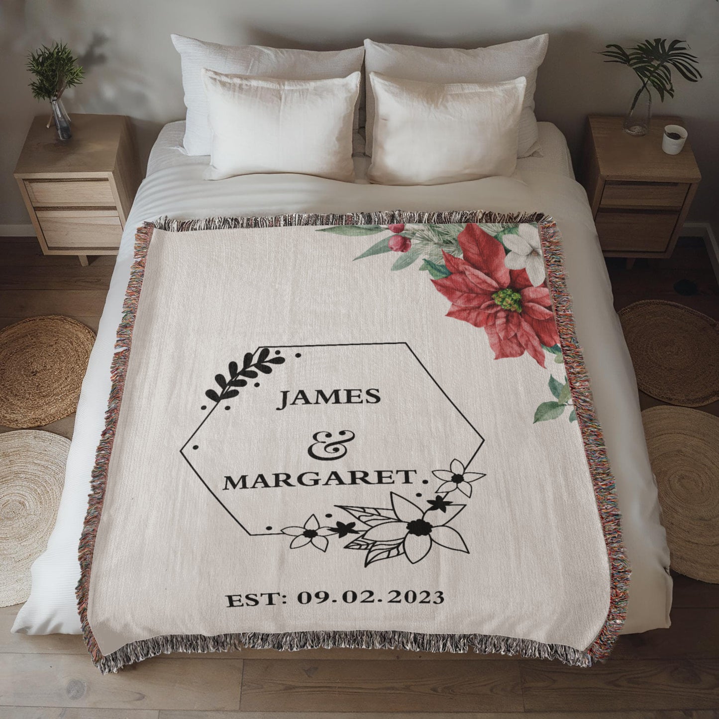 Personalized  Floral Wedding Blanket, Couples Custom Blanket, Wedding Throw Tapestry, His and Hers Gift, Mr and Mrs Blanket, Anniversary Present