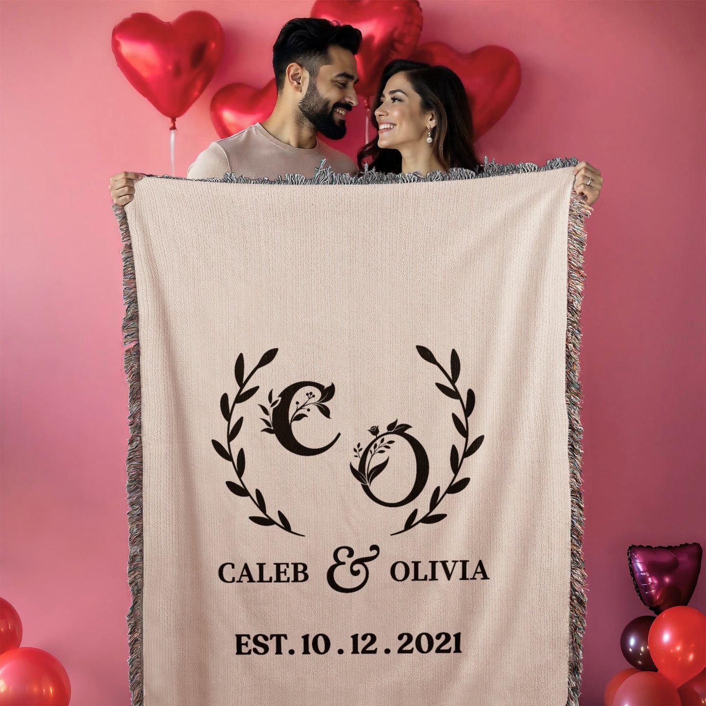 Cotton Anniversary Gift Blanket, Custom Name Wedding Throw For Boyfriend, Personalized Gift For Wife, Valentines Day Gift For Her or Him