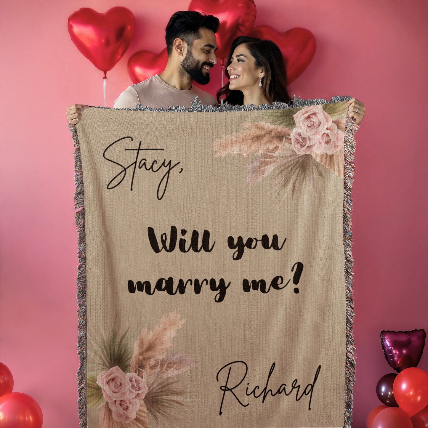 Personalized Woven Blanket, Wedding Gift Blanket, Custom Love Blanket, Proposal & Anniversary Present, Custom Names Throw for Couplesv
