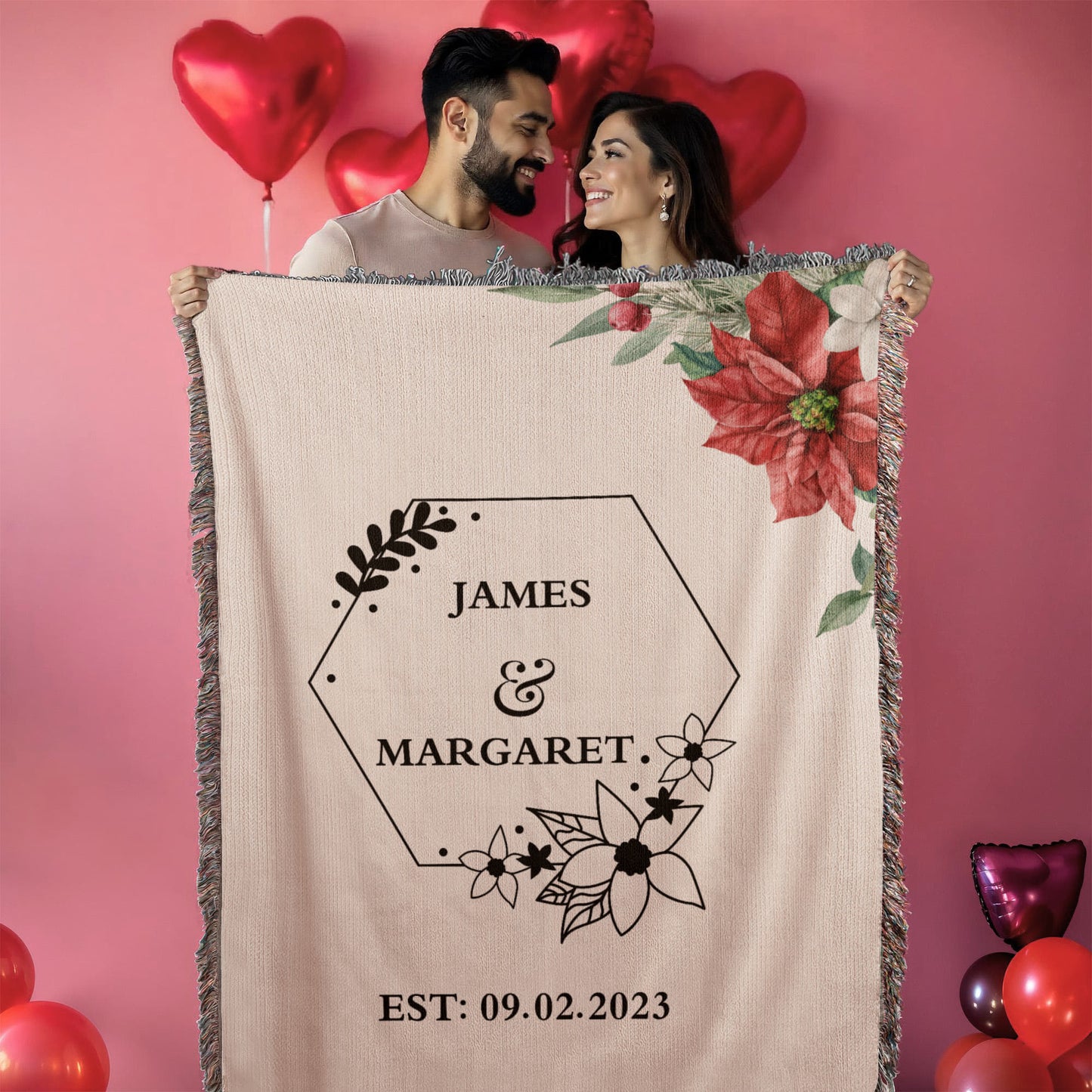 Personalized  Floral Wedding Blanket, Couples Custom Blanket, Wedding Throw Tapestry, His and Hers Gift, Mr and Mrs Blanket, Anniversary Present