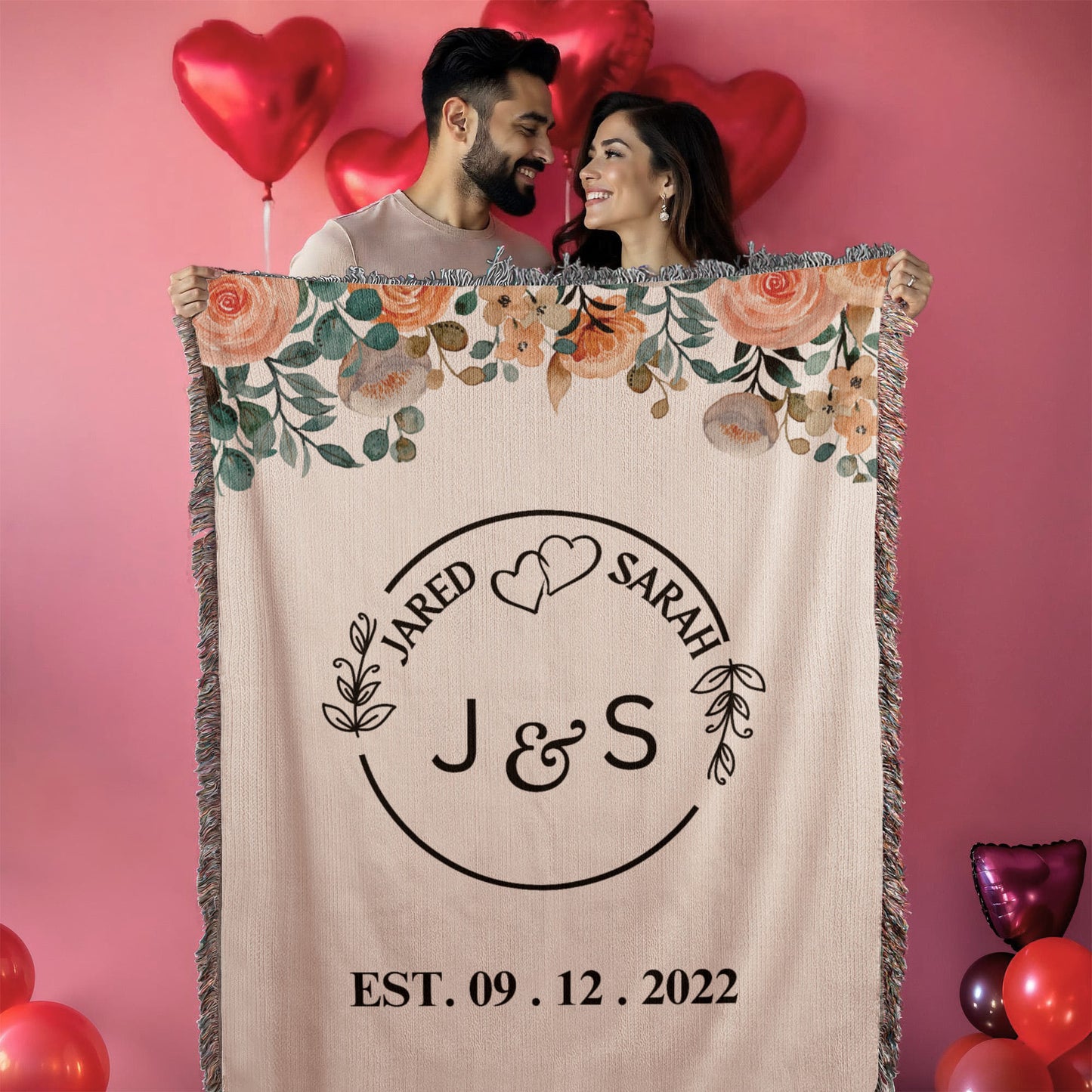 Personalized Name And Initials Anniversary Throw, Wedding Gift for Couple, Custom Blanket for Bride and Groom, Couple Name Blanket